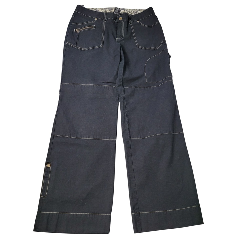 Athleta Womens Cargo Hiking Pants‎ Black Size 10 Wide Leg Low Rise Cotton Blend